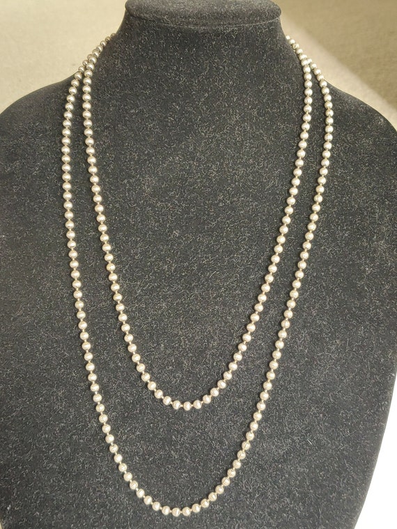 Estate Silver Beaded Long Chain Victorian Silver … - image 10