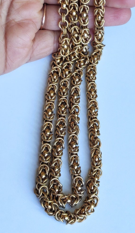 Vintage Art Deco Necklace Gold Tone Byzantine Cha… - image 7