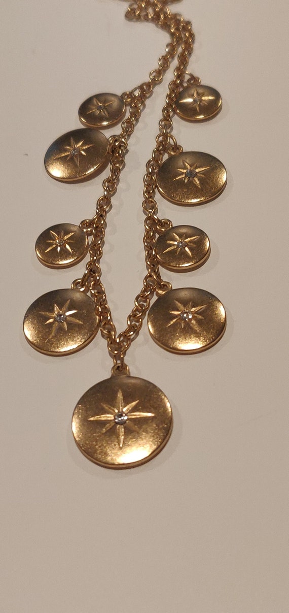 Vintage Art Deco Golden Gold Charm Engraved Star … - image 2