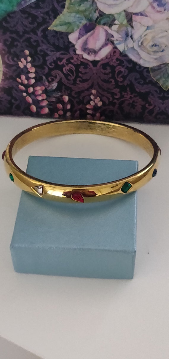 Vintage KJL Bangle With Green,Red,Blue,Clear Glass