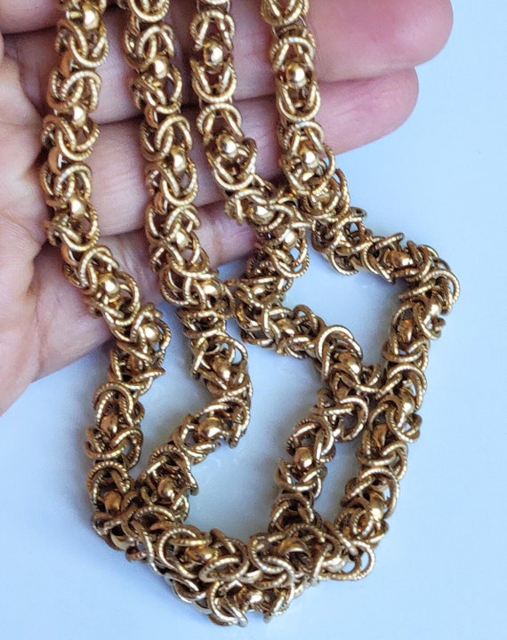 Vintage Art Deco Necklace Gold Tone Byzantine Cha… - image 3