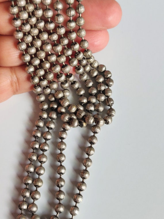 Estate Silver Beaded Long Chain Victorian Silver … - image 3