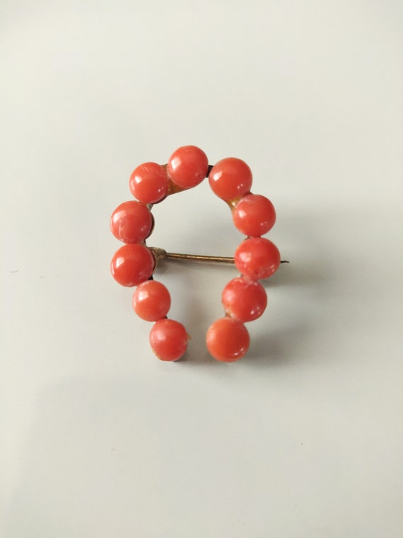 Antique Victorian Coral Brooch ~Victorian Horsesh… - image 3