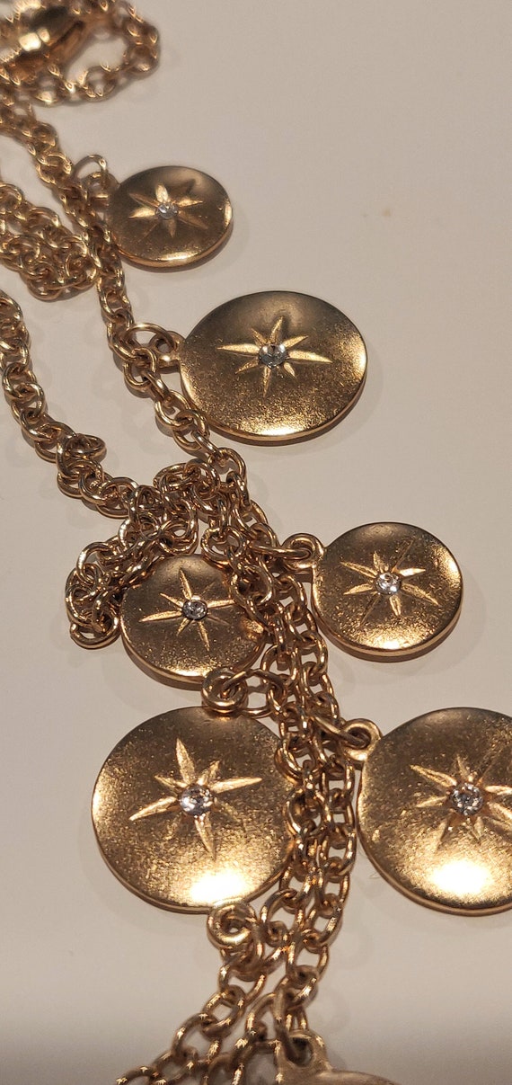 Vintage Art Deco Golden Gold Charm Engraved Star … - image 7