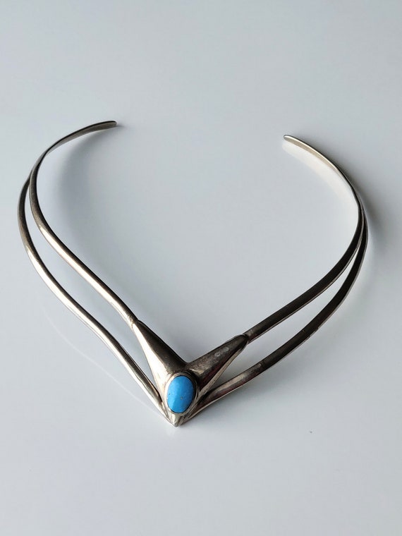 Vintage Egyptian Turquoise Collar Silver Plated Ne