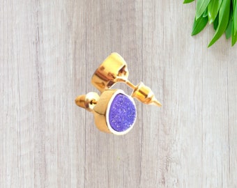 Blue Agate Druzy Earrings Gold Dipped Druzy Teardrop Earrings Small Drusey Earrings Ocean Agate Druzy Heart Druzy Goldfill