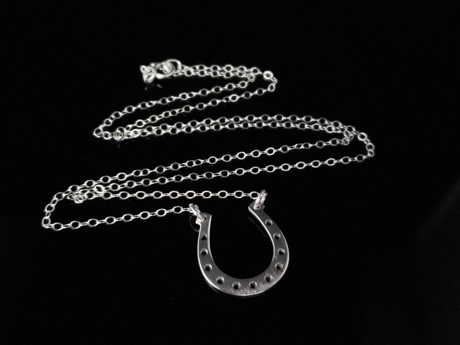 Horseshoe Charm Necklace Sterling Silver Horseshoe Necklace Etsy
