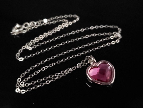 Crystal Heart Necklace Swarovski Fuchsia Crystal Heart Etsy