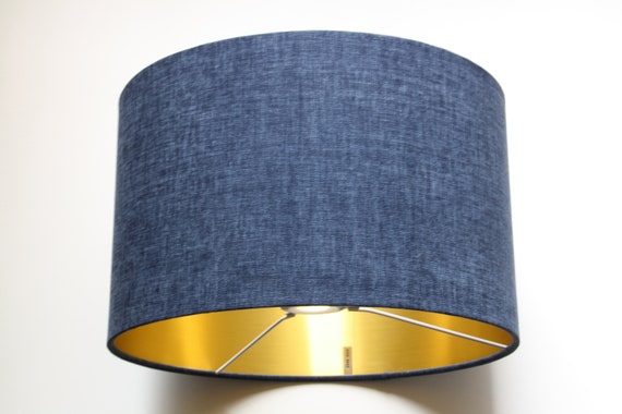 Navy Blue Brushed Gold Lining Drum Lampshade Ceiling Singapore Navy Blue Brushed Gold Lining Drum, Navy And Gold Floor Lamp Shade