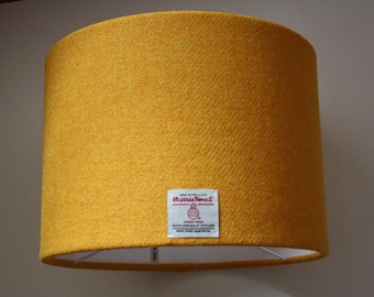Mustard Yellow Harris Tweed Drum Lampshade with White lining: Handmade Table/Floor Lampshade.