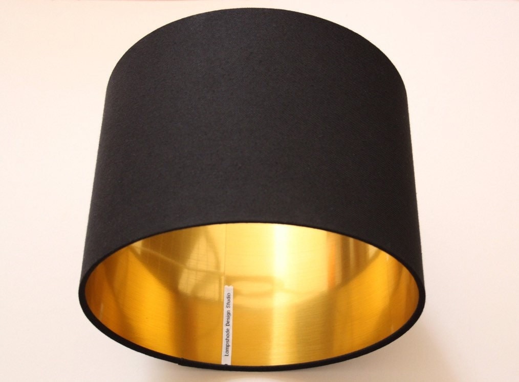 Black Drum Lampshade With Brushed Gold Lining for Table Lamps