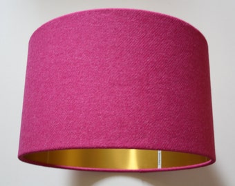 Bubblegum Pink Harris Tweed Drum Lampshade: Brushed Gold Lining