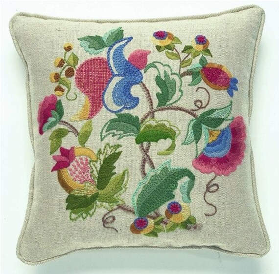 Cw 410 Lauren Crewel Embroidery Pillow Cushion Etsy