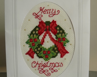 CD 907 Merry Christmas Kranz Girlande Kreuzstich Grußkarten Kit