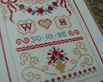 CSM 505 Ruby Wedding Bows Anniversary Cross Stitch Sampler Kit