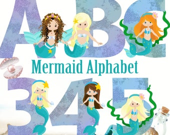 Mermaid I Alphabet | Instant Download | Digital Letters and Numbers | Printable Letters and Numbers | Mermaid Font Clipart