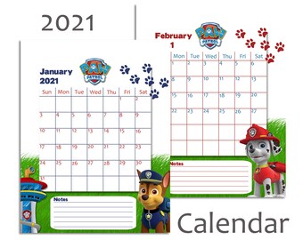 Paw Patrol Planner Etsy paw patrol calendar 2021
