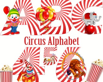 Circus Alphabet | Instant Download | Digital Letters and Numbers | Printable Letters and Numbers | Circus Font Clipart