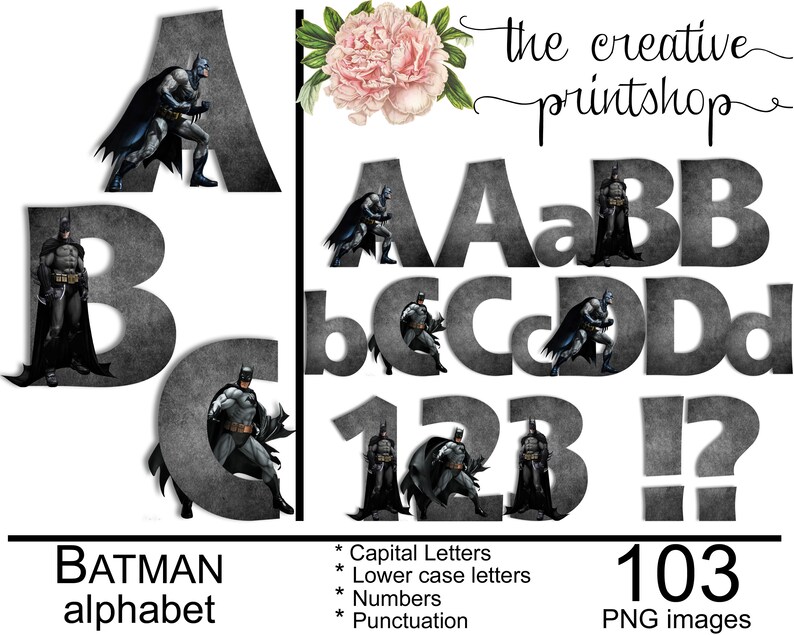 batman alphabet font clipart batman letters batman numbers etsy