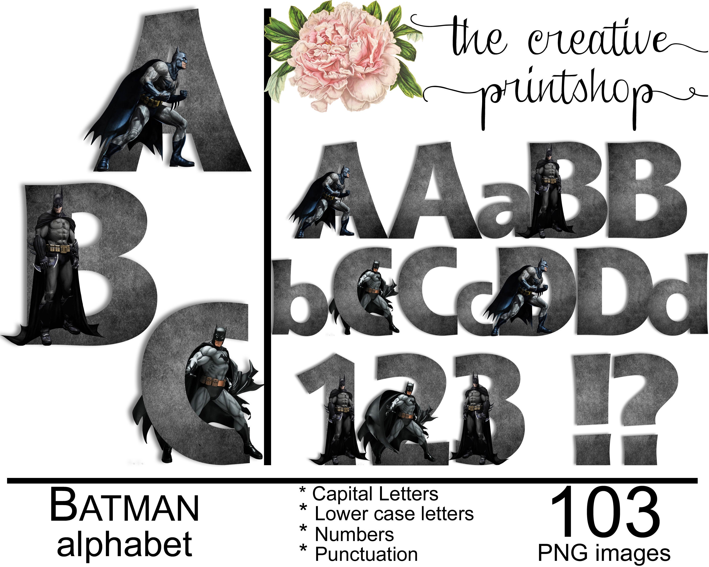 Batman Alphabet Font Clipart Batman Letters Batman Numbers Etsy