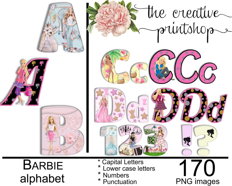Barbie Alphabet Font Clipart Barbie Letters Barbie Numbers | Etsy