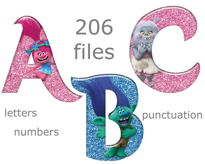 Trolls Alphabet Font Clipart Instant Download Digital Etsy