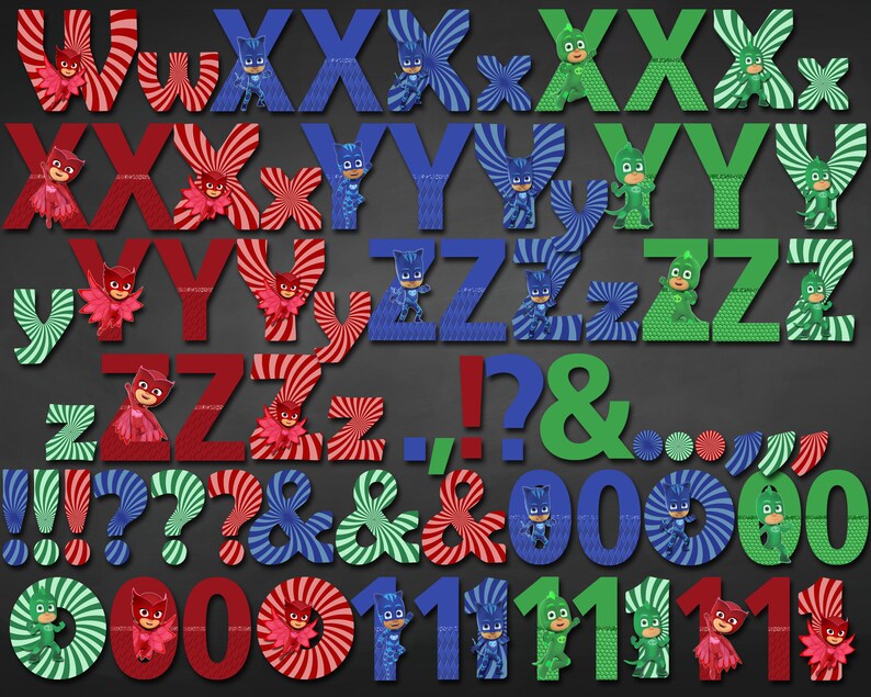 pj masks alphabet instant download digital letters and etsy