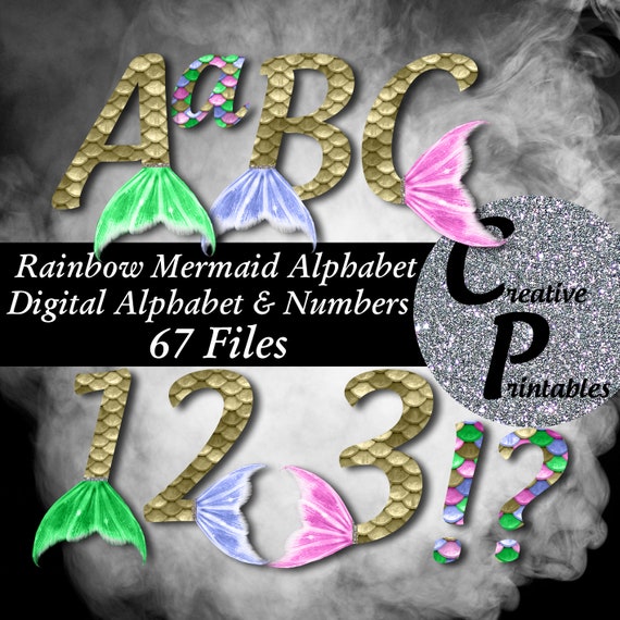 mermaid alphabet instant download digital letters and etsy