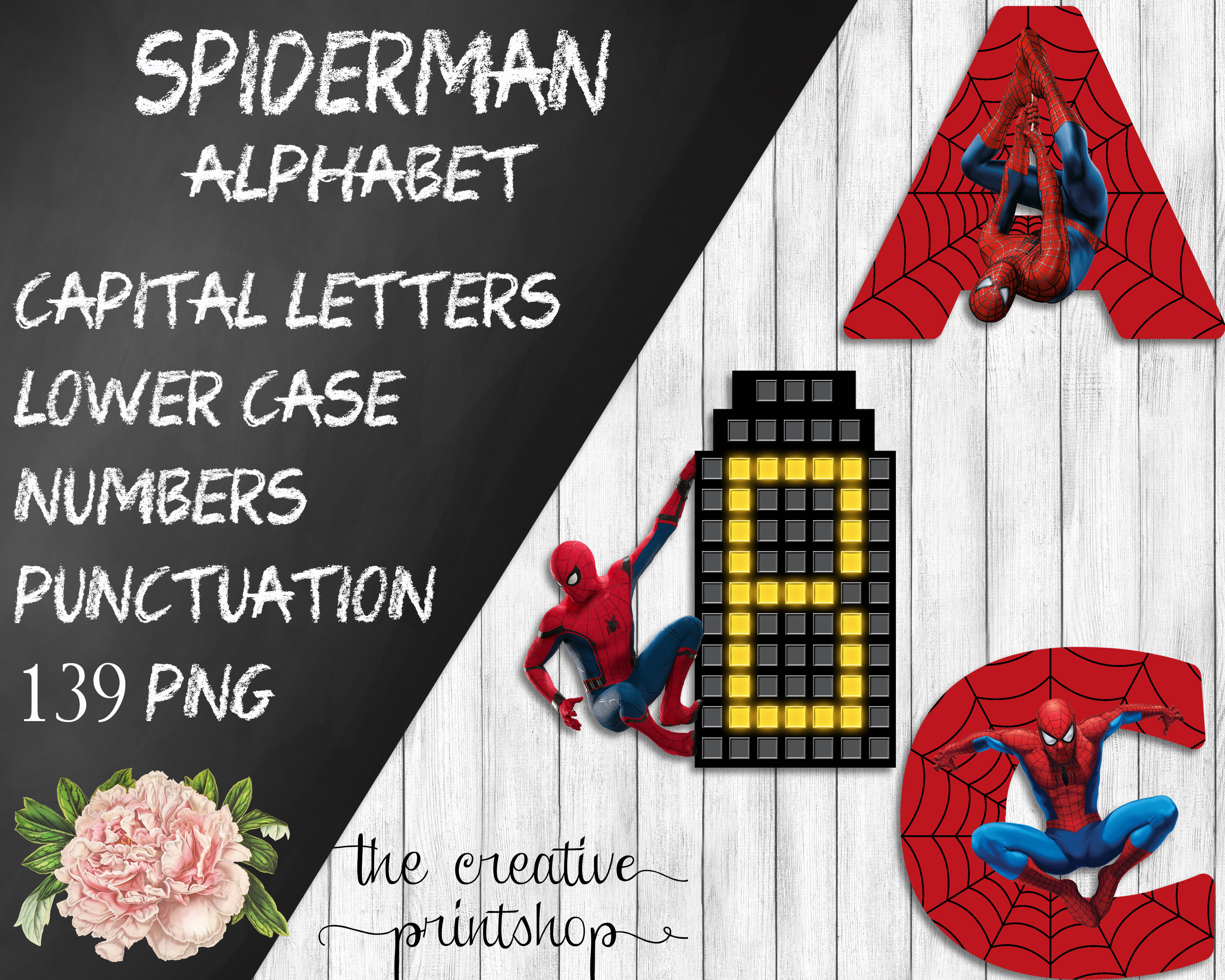 spiderman alphabet font clipart instant download digital etsy