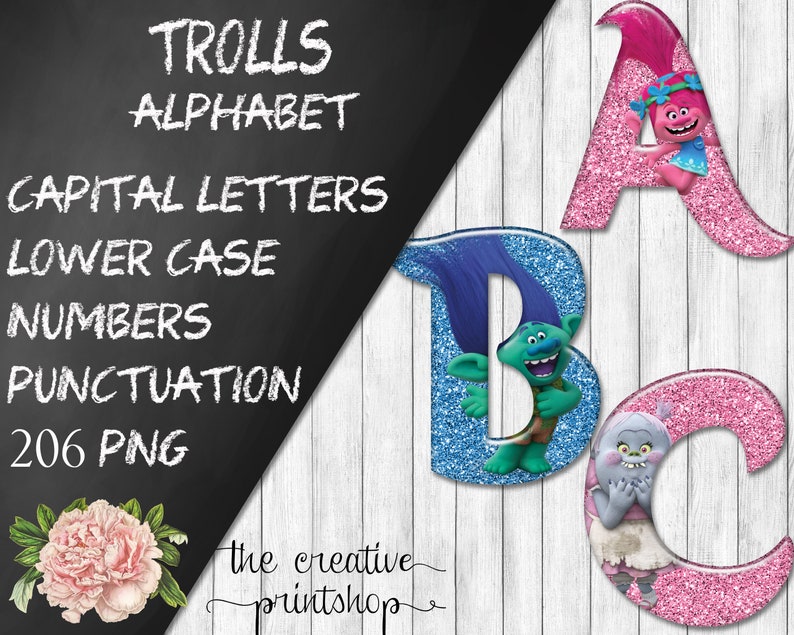 instant download printable letters and numbers trolls clipart digital letters and numbers trolls alphabet font clipart clip art art collectibles jan takayama com
