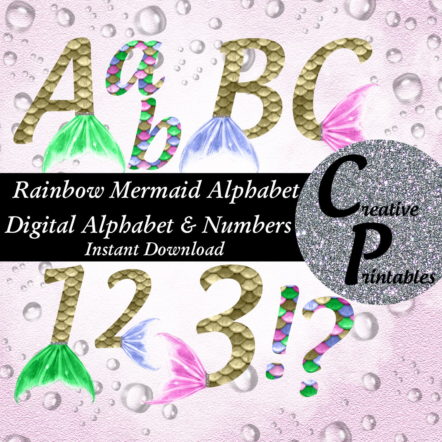 mermaid alphabet instant download digital letters and etsy