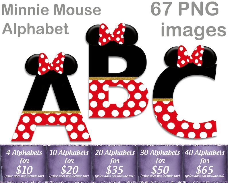 minnie mouse red alphabet font clipart instant download etsy