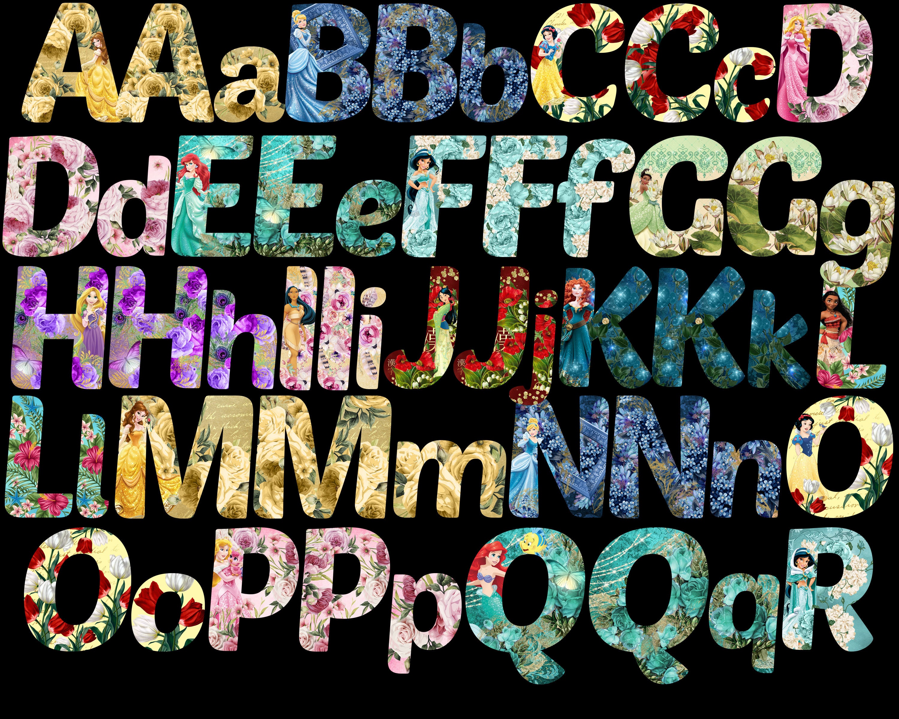 Disney Princesses Alphabet Font Clipart Princess Alphabet Etsy