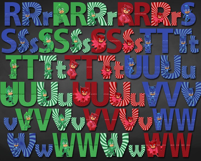 pj masks alphabet instant download digital letters and etsy