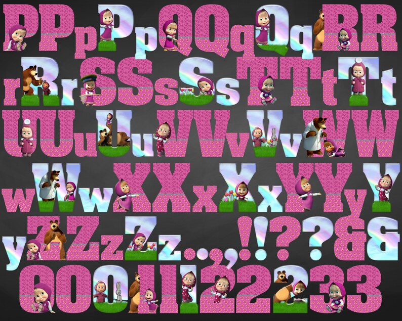 Masha and Bear Alphabet &amp; Numbers Instant Download Digital | Etsy