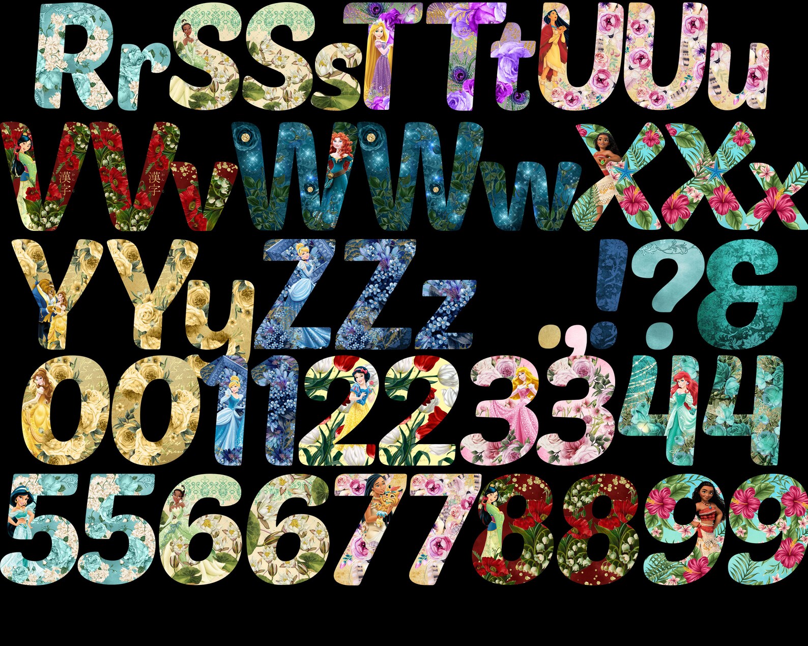 disney princesses alphabet font clipart princess alphabet etsy