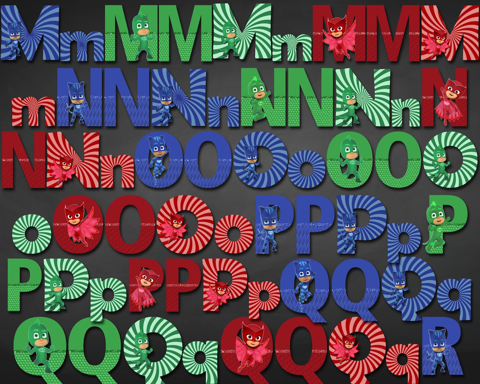 pj masks alphabet font clipart pj masks letters pj masks etsy