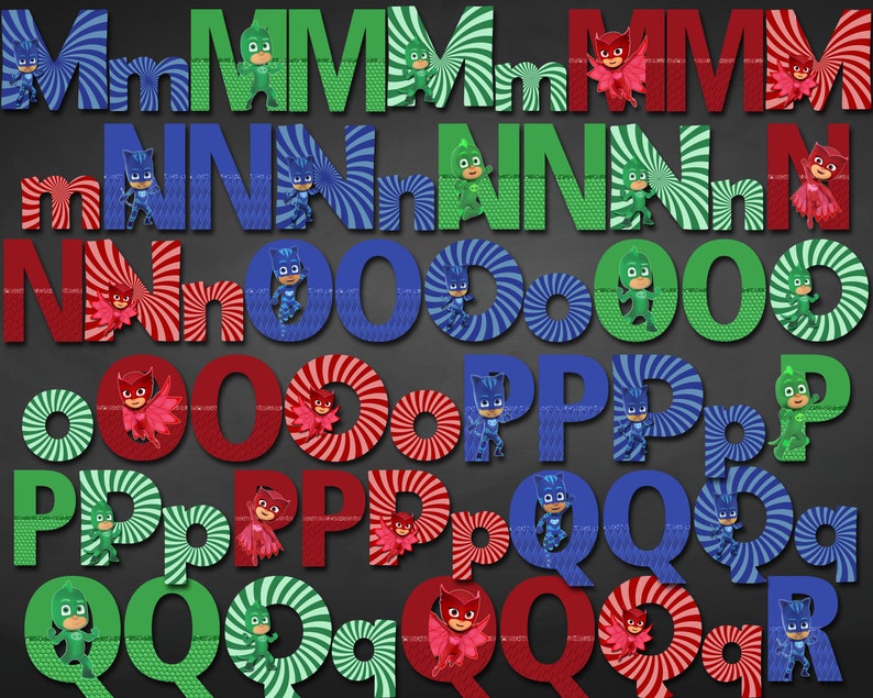 pj masks alphabet instant download digital letters and etsy