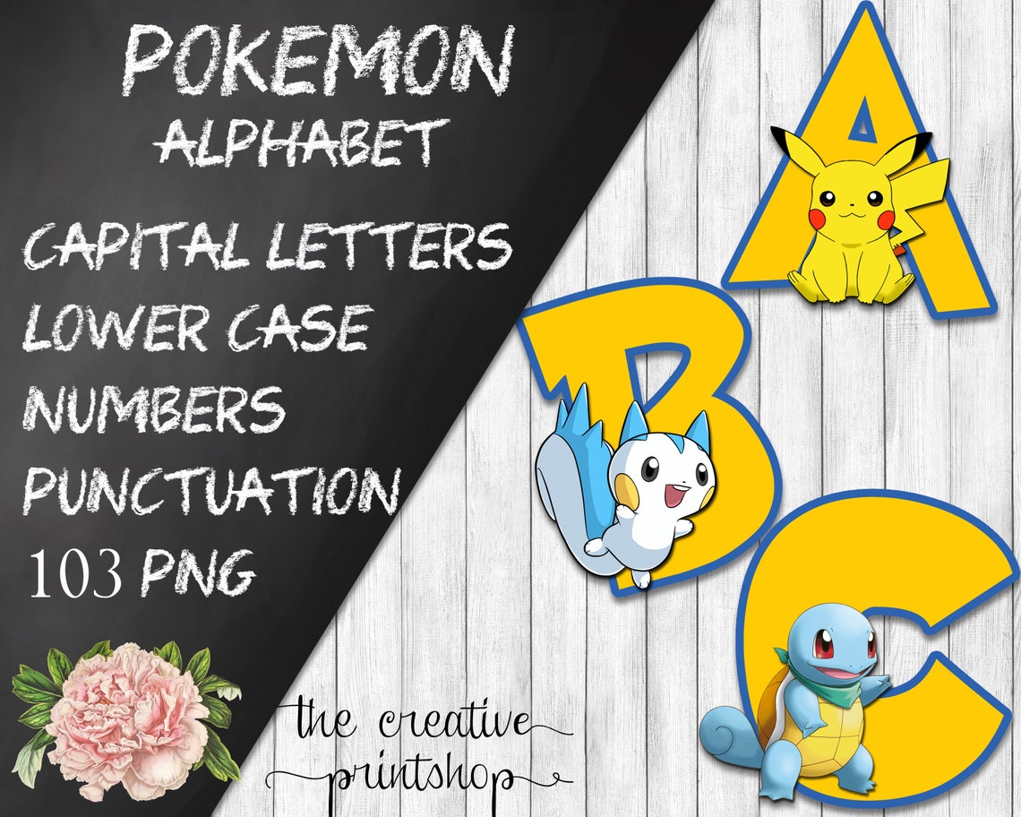 Pokemon Alphabet Font Clipart Instant Download Digital Etsy