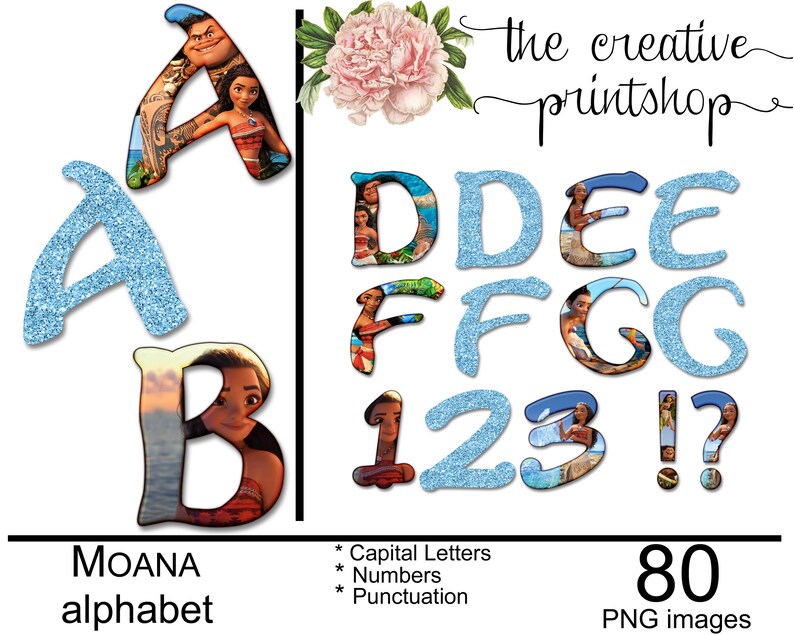 moana alphabet font clipart instant download digital etsy
