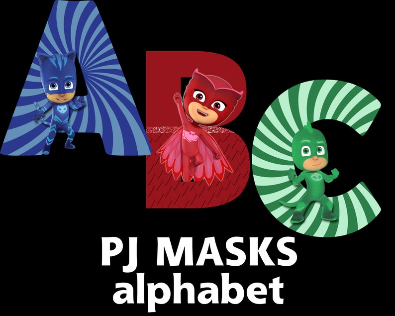 pj masks alphabet instant download digital letters and etsy