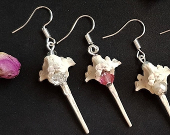 PAIR Customisable Snake Spine Vertebrae Crystal Drop earrings rabbit vertebrae snake rib earrings spine bone jewellery