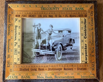 1920's Flapper Girls & Roadster in a Vintage Yardstick Frame