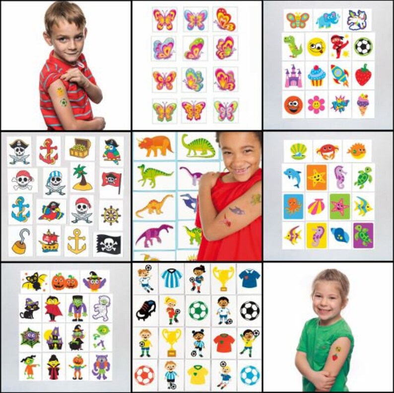 12 Kids Assorted Temporary Tattoos Mixed Selection Stick on Children's ...