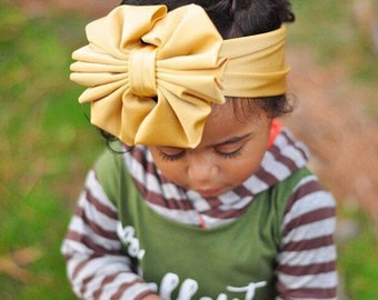 Mustard Floppy Bow Head Wrap, Messy Bow, Baby Headband, Headband, Turban, Knot, Clips, Girl Bow, Big Bow, Baby Bow, Petite Bow, Piggies