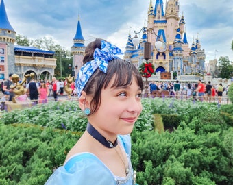 Magic Unwrapped-Blue Floppy Bow Head Wrap, Messy Bow, Baby Headband, Headband, Turban, Knot, Clips, Girl Bow, Big Bow, Disney, Piggies