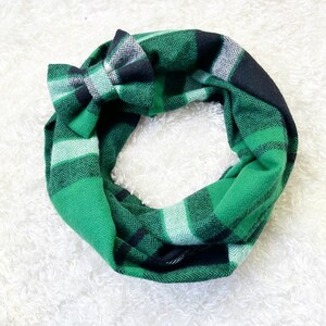 Green Plaid Infinity Scarf, Baby Scarf, Scarves, Baby Bow, Clips, Girl Bow, Mommy and Me, Petite Bow, Piggies image 2