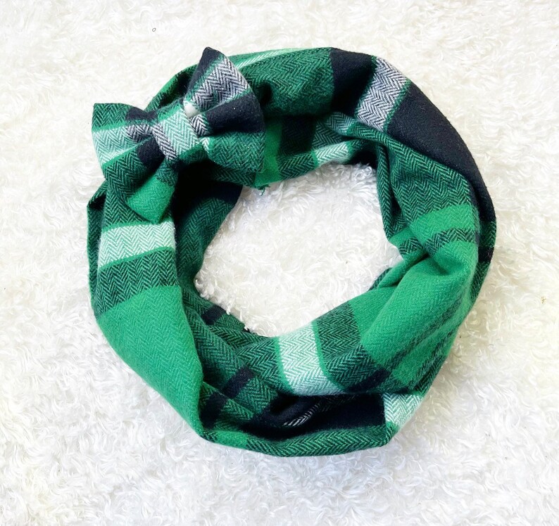 Green Plaid Infinity Scarf, Baby Scarf, Scarves, Baby Bow, Clips, Girl Bow, Mommy and Me, Petite Bow, Piggies image 2