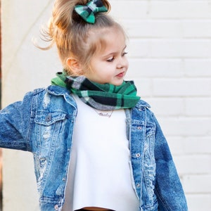 Green Plaid Infinity Scarf, Baby Scarf, Scarves, Baby Bow, Clips, Girl Bow, Mommy and Me, Petite Bow, Piggies image 3