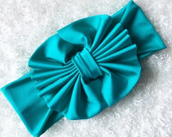 Teal Floppy Bow Head Wrap, Messy Bow, Baby Headband, Headband, Turban, Knot, Clips, Girl Bow, Big Bow, Baby Bow, Petite Bow, Piggies